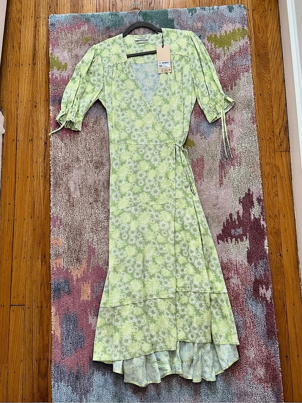 Scotch & Soda Floral Midi Dress Green & White Size 34 NWT